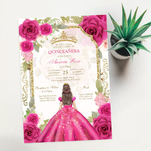 Modern Pink Floral Quinceanera Invitation