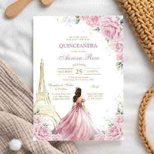 Modern Pink Floral Quinceanera Invitation