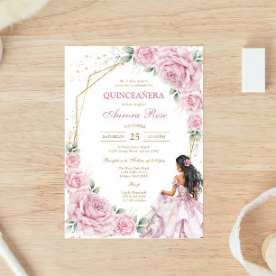 Modern Pink Floral Quinceanera Invitation