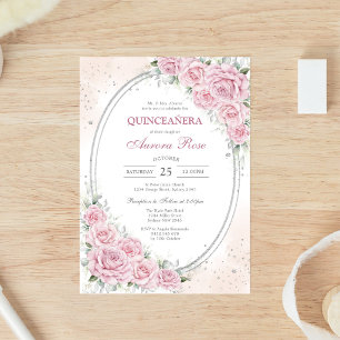Modern Pink Floral Quinceanera Invitation