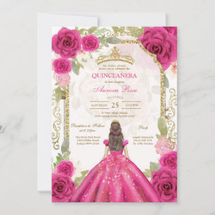 Modern Pink Floral Quinceanera Invitation