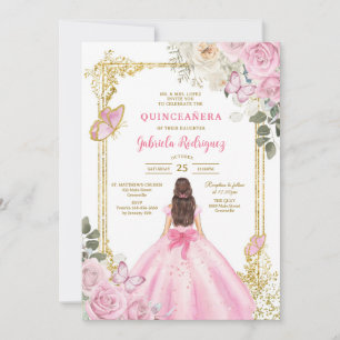 Modern Pink Floral Quinceanera Invitation