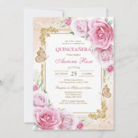Modern Pink Floral Quinceanera Invitation