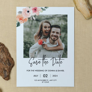 Modern Pink Floral Save The Date Photo Collage Invitation