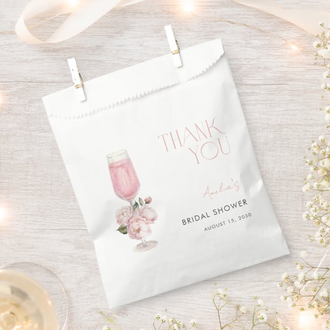 Modern Pink Floral Thank You Bridal Shower Favour Bags (Clipped)