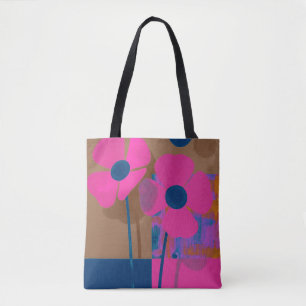Modern Pink Floral Tote Bag / Minimal Bold Flower