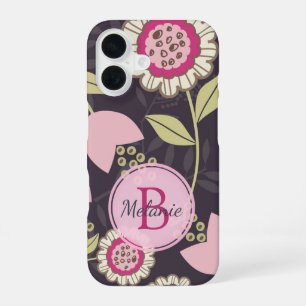 Modern Pink Floral Tulip Pattern Personalised iPhone 16 Case