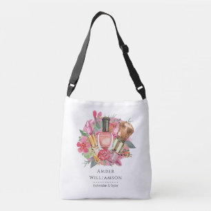 Modern Pink Floral Watercolor Beauty Makeup Artist Crossbody Bag