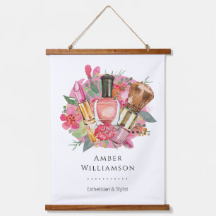 Modern Pink Floral Watercolor Beauty Makeup Artist Hanging Tapestry