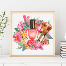 Modern Pink Floral Watercolor Beauty Makeup Artist
