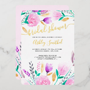 Modern pink floral watercolor bridal shower invita