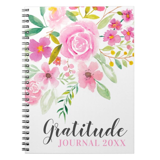Modern pink floral watercolor gratitude journal (Front)