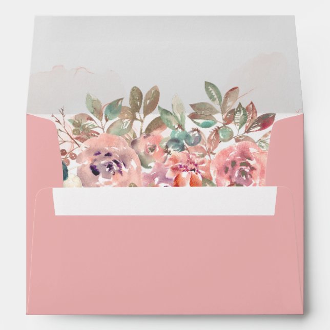 Modern pink floral wedding details  envelope (Back (Bottom))