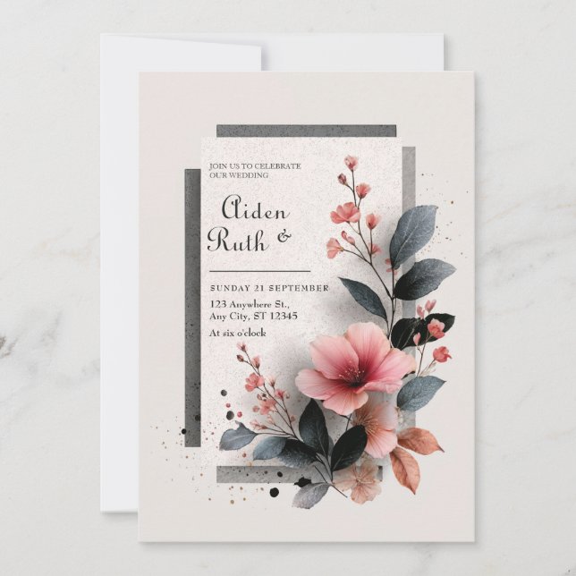 Modern Pink Floral Wedding  Invitation (Front)