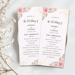 Modern Pink Floral Wedding Party with Golden Touch Programme