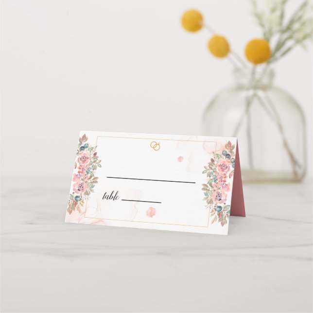 Modern pink floral wedding  place card (Front)