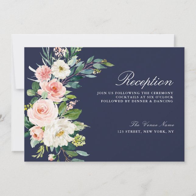 modern pink floral wedding reception card (Front)