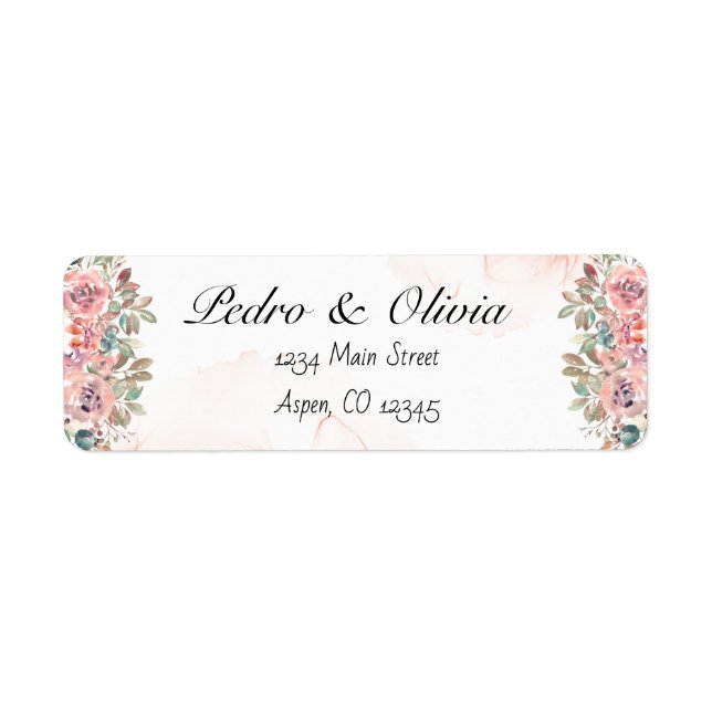 Modern pink floral wedding return address (Front)