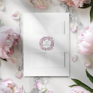 Modern Pink Floral Wreath Wedding Invitation Belly Band