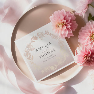 Modern Pink Floral Wreath Wedding Napkin