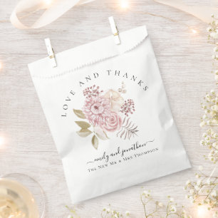 Modern Pink Florals Thank You Names Wedding Favour Bags