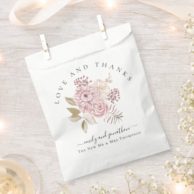 Modern Pink Florals Thank You Names Wedding Favour Bags (Clipped)