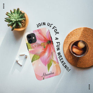 Modern Pink Flower Abstract Monogram Case-Mate iPhone Case