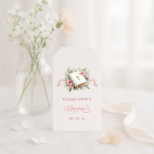 Modern Pink Flower Baptism  Gift Tags