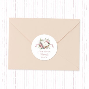 Modern Pink Flower Baptism Sticker