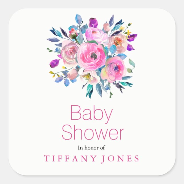 Modern Pink Flower Floral Baby Shower Sticker (Front)