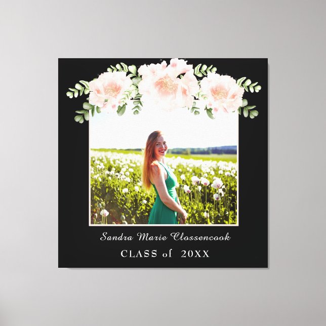 Modern, Pink Flower floral graduation class 2021 Canvas Print (Front)