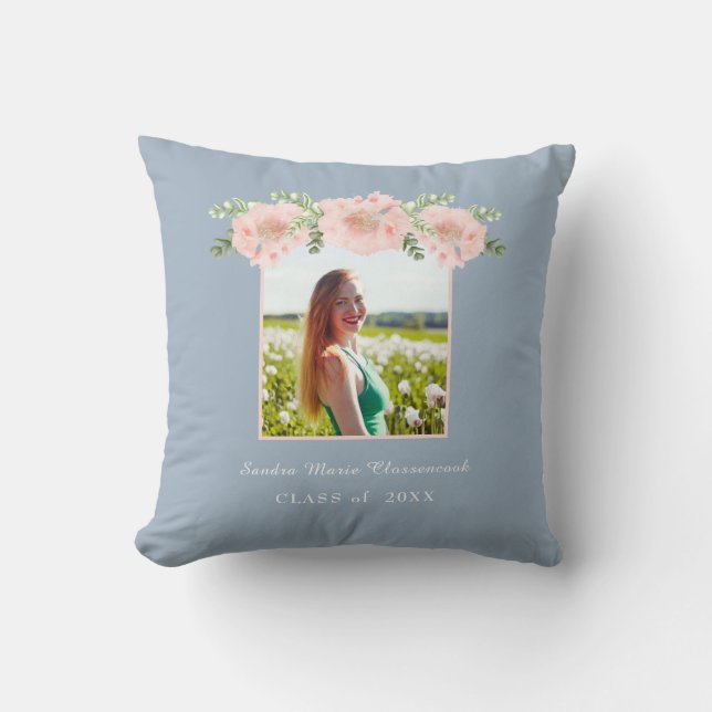 Modern, Pink Flower floral graduation class 2021 T Cushion (Front)