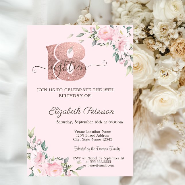 Modern Pink Flowers 18th Birthday   Invitation (Creator Uploaded)