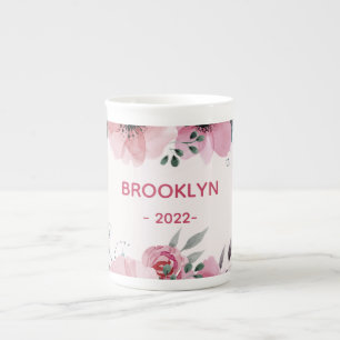 Modern Pink Flowers   Bone China Mug