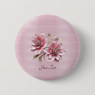 Modern Pink Flowers Button