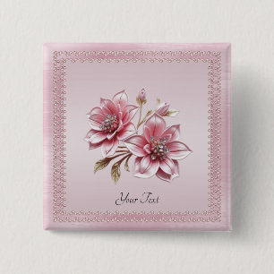 Modern Pink Flowers Button