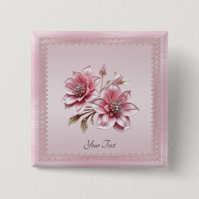 Modern Pink Flowers Button (Front)