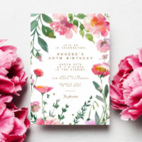 Modern Pink Flowers Gold Garden Birthday Party
