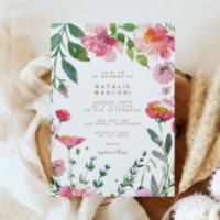 Modern Pink Flowers Gold Garden Girl Baby Shower
