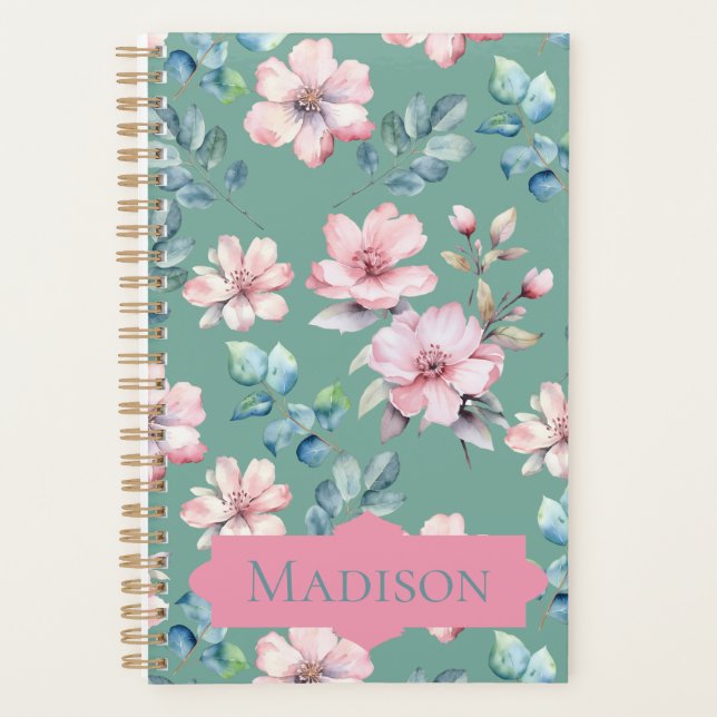 Modern Pink Flowers Greenery Planner (Front)