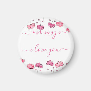 Modern Pink Flowers, I love you Magnet