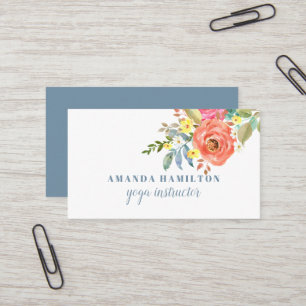 Modern Pink Flowers in bloom Watercolor Business Card