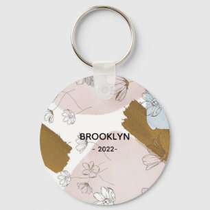 Modern Pink Flowers Key Ring