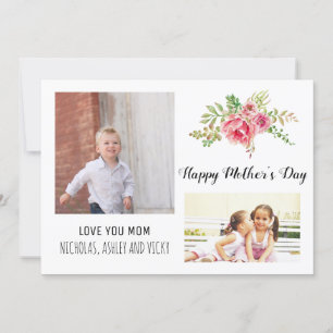 Modern pink flowers Mother's Day floral photo Card