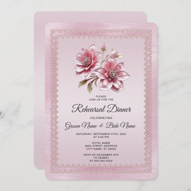 Modern Pink Flowers Rehearsal Dinner Invitation (Front/Back)