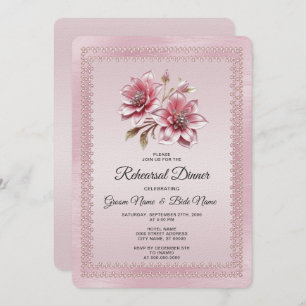 Modern Pink Flowers Rehearsal Dinner Invitation