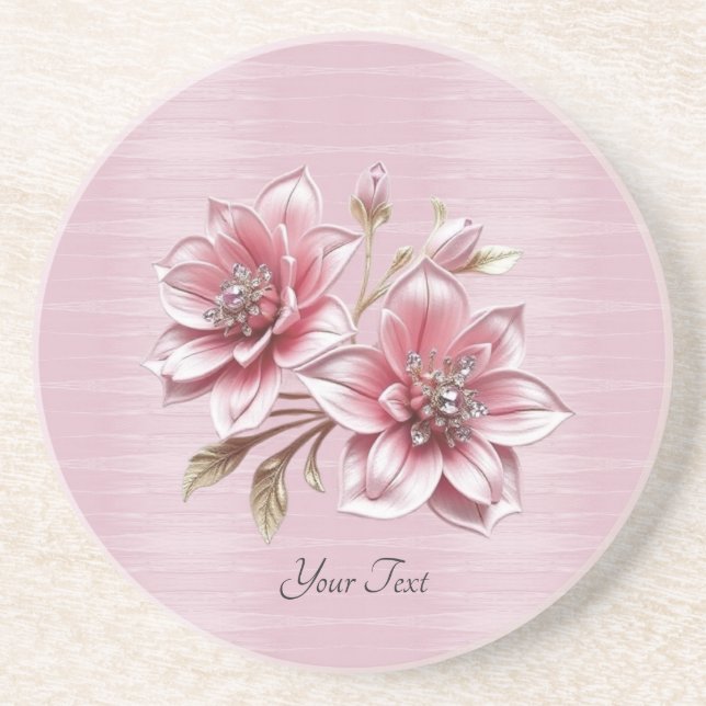 Modern Pink Flowers Sandstone Coaster (Front)