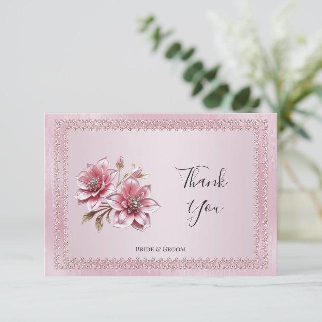 Modern Pink Flowers Thank You Card (Standing Front)