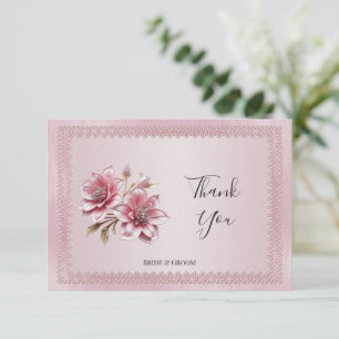 Modern Pink Flowers Thank You Card