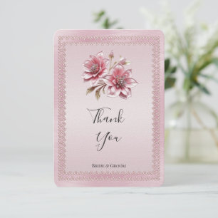 Modern Pink Flowers Thank You Card